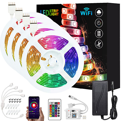 

Upgraded 65ft (4x5M) App Intelligent Control Led Strip Lights IR 24 Key WIFI Controller 5050 RGB Waterproof LED Soft light strip with Adapter Kit DC12V