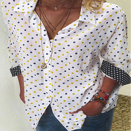 

Women's Blouse Shirt Polka Dot Long Sleeve Shirt Collar Tops Basic Top White Blue Yellow