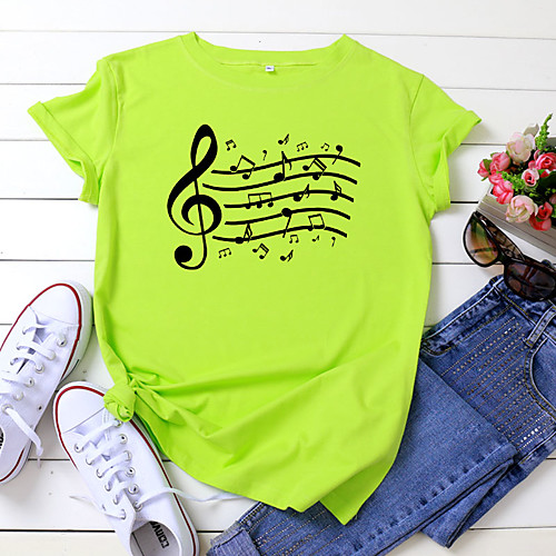 

Women's T-shirt Graphic Prints Print Round Neck Tops 100% Cotton Basic Basic Top White Yellow Blushing Pink