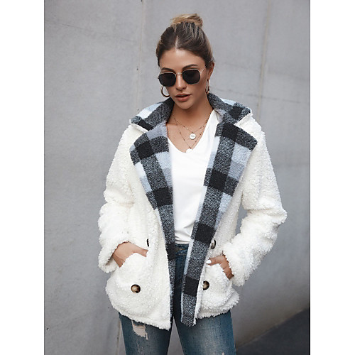 

Women's Solid Colored Fall & Winter Jacket Regular Daily Long Sleeve Polyester Coat Tops White