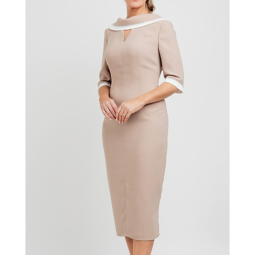 

Sheath / Column Mother of the Bride Dress Elegant V Neck Knee Length Satin 3/4 Length Sleeve with Split Front 2021