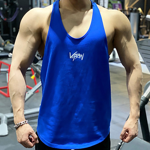 

Men's Sleeveless Running Tank Top Singlet Top Athleisure Cotton Breathable Soft Sweat Out Fitness Gym Workout Performance Running Training Sportswear WhiteBlue White Black Blue Yellow Red Activewear