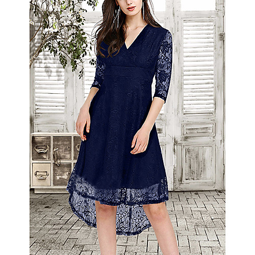 

Women's Sheath Dress Knee Length Dress Black Blue Wine Half Sleeve Solid Color Lace Patchwork Spring Summer V Neck Casual 2021 S M L XL XXL