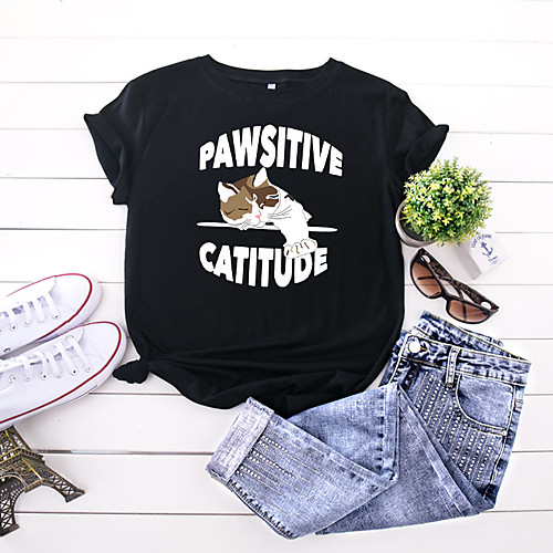 

Women's T shirt Graphic Text Letter Print Round Neck Tops 100% Cotton Basic Basic Top Black Wine Army Green