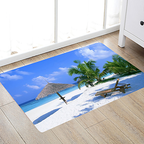 

Pure White Beach Grass Shed Wooden Bench Rice Tree Modern Bath Mats Nonwoven / Memory Foam Novelty Bathroom
