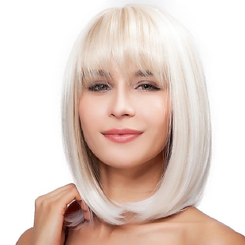 

Synthetic Wig Straight Bob Neat Bang Wig Medium Length White Synthetic Hair 12 inch Women's Party New Arrival Comfortable White