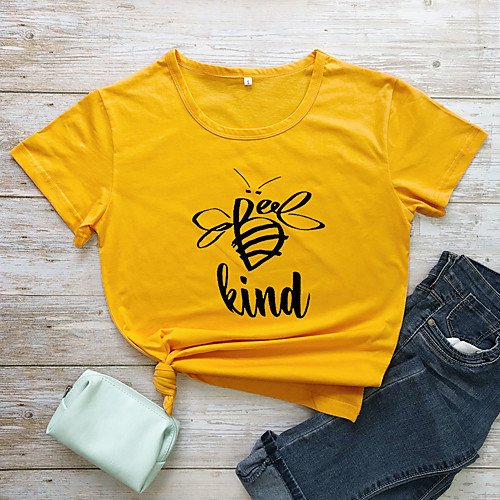 

Women's Be kind T shirt Graphic Text Graphic Prints Print Round Neck Tops 100% Cotton Basic Basic Top White Black Yellow