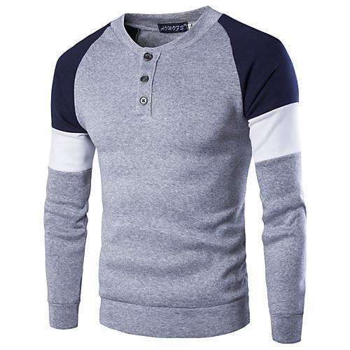 

Men's T shirt Color Block Long Sleeve Daily Tops Dusty Blue Gray