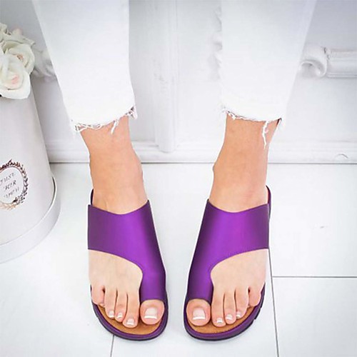 

Women's Sandals Flat Sandals Bunion Sandals Summer Flat Heel Open Toe Casual Daily Solid Colored PU Leopard / Black / Purple