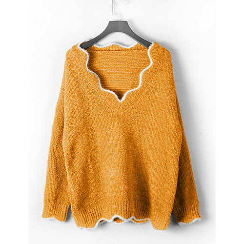 

Women's Solid Colored Pullover Long Sleeve Sweater Cardigans V Neck Black Purple Yellow