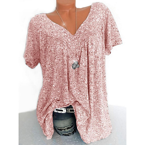 

Women's T-shirt Floral V Neck Tops Summer Black Blue Green