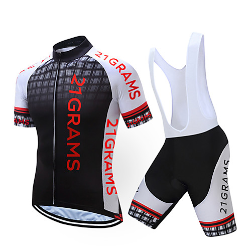 

Men's Short Sleeve Cycling Jersey with Bib Shorts Polyester Black White Yellow Plaid / Checkered Bike Clothing Suit Quick Dry Moisture Wicking Sports Plaid / Checkered Mountain Bike MTB Road Bike