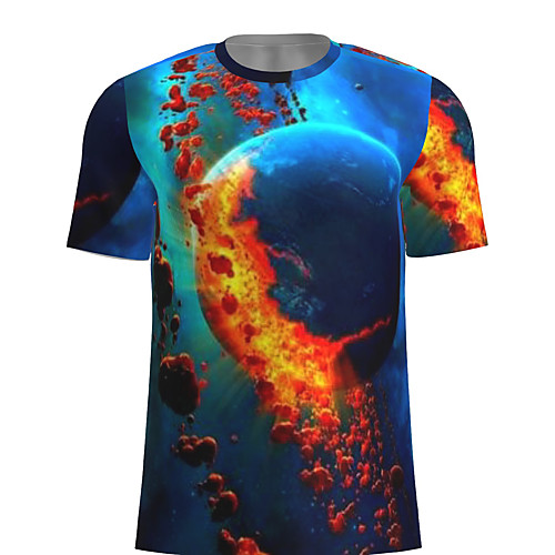 

Men's T shirt Graphic Short Sleeve Daily Tops Basic Blue