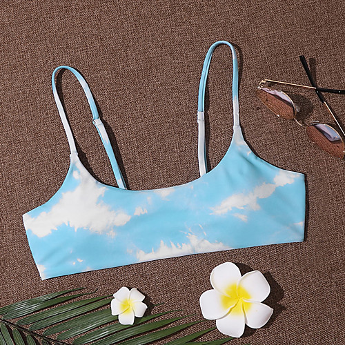 

Women's Bikini Top Swimsuit Print Rainbow Light Blue Blue Purple Light Brown Lavender Swimwear Padded Bathing Suits