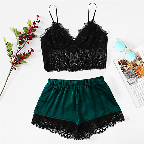 

Women's Mesh Lace Suits Nightwear Patchwork Jacquard Embroidered Black / Red / Wine S M L / Strap