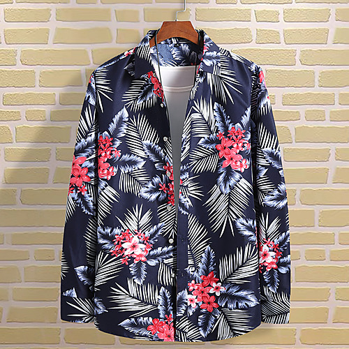 

Men's Shirt Floral Print Long Sleeve Daily Tops Basic Hawaiian White Black Blue