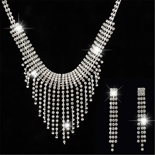 

Women's White AAA Cubic Zirconia Stud Earrings Choker Necklace Bridal Jewelry Sets Tennis Chain Mini Stylish Luxury Earrings Jewelry Silver For Party Wedding Engagement 1 set