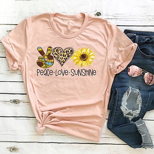

Women's T shirt Graphic Text Graphic Prints Print Round Neck Tops 100% Cotton Basic Basic Top White Black Purple