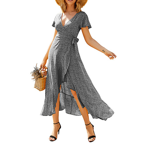 

Women's A Line Dress Midi Dress Black Blue Red Yellow Short Sleeve Floral Summer V Neck Casual 2021 S M L XL