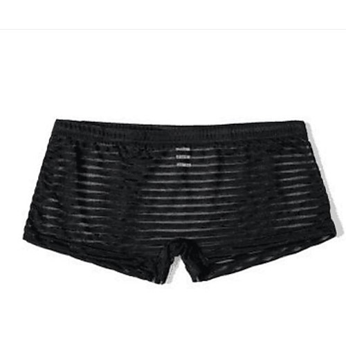 

Men's Mesh Super Sexy Boxer Briefs Striped Mid Waist White Black Purple M L XL
