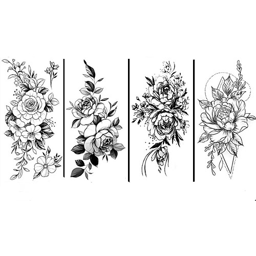 

4 pcs Black big flower Body Art Waterproof Temporary Sexy thigh tattoos rose For Woman Flash Tattoo Stickers