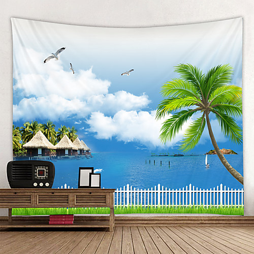

Window Landscape Wall Tapestry Art Decor Blanket Curtain Picnic Tablecloth Hanging Home Bedroom Living Room Dorm Decoration Polyester Sea Ocean Beach Palm Pier