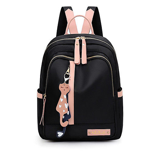 

Women's Nylon School Bag Commuter Backpack Large Capacity Zipper Daily Backpack Black Blushing Pink