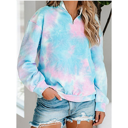 

Women's Pullover Sweatshirt Tie Dye Quarter Zip Casual Hoodies Sweatshirts Blue Blushing Pink Light Blue