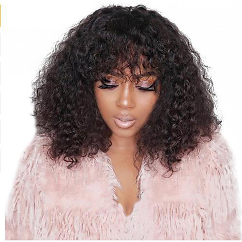 

Human Hair Lace Front Wig Bob With Bangs style Brazilian Hair Curly Deep Curly Black Wig 130% Density Classic Women Fashion Women's Short Medium Length Human Hair Lace Wig Clytie