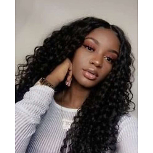 

Human Hair Lace Front Wig Middle Part style Brazilian Hair Deep Wave Black Wig 130% Density Classic Women Fashion Women's Short Long Medium Length Human Hair Lace Wig Clytie