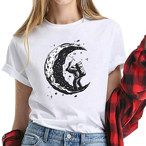

Women's T-shirt Graphic Prints Print Round Neck Tops 100% Cotton Basic Basic Top White Black Yellow
