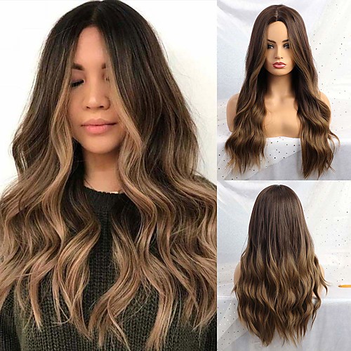 

Synthetic Wig Natural Wave Middle Part Wig Long Ombre Brown Synthetic Hair 24 inch Women's Party Fashion Ombre Hair Brown