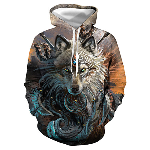 

Men's Plus Size Hoodie Graphic Hooded Daily Club Animals Casual Hoodies Sweatshirts Khaki