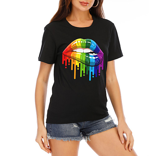 

Women's Going out Plus Size T-shirt Graphic 3D Print Printing Print Round Neck Tops Loose Basic Chinoiserie Basic Top Rainbow