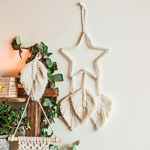 

Hand Woven Macrame Wall Hanging Ornament Bohemian Boho Art Decor Home Bedroom Living Room Decoration Nordic Handmade Tassel Cotton Star