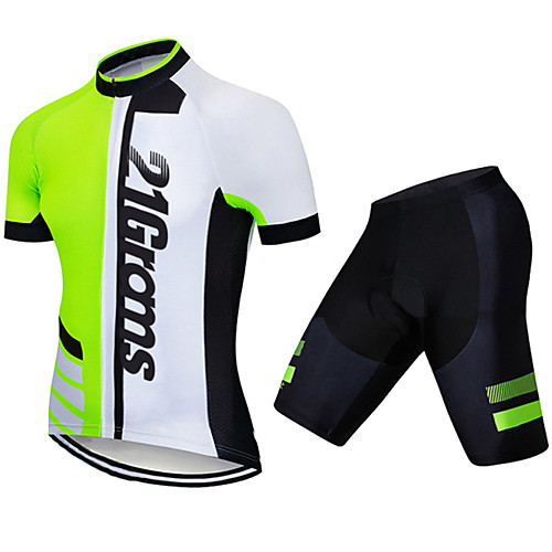 

21Grams Men's Short Sleeve Cycling Jersey with Shorts Spandex Polyester Black / Green Patchwork Geometic Bike Clothing Suit UV Resistant Breathable 3D Pad Quick Dry Sweat-wicking Sports Patchwork