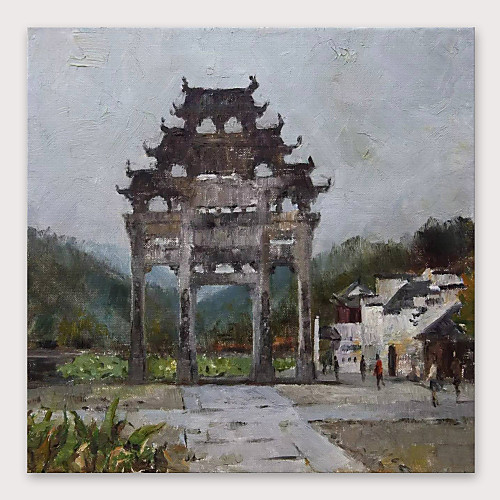 

Oil Painting Hand Painted Square Abstract Landscape Modern Stretched Canvas