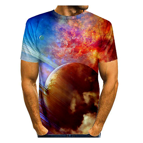 

Men's T shirt Graphic Abstract Print Short Sleeve Daily Tops Basic Orange