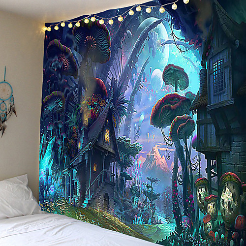 

Magic series mushroom world pattern tapestries hang cloth decorative cloth cloth in the background. 100% polyester fiber material