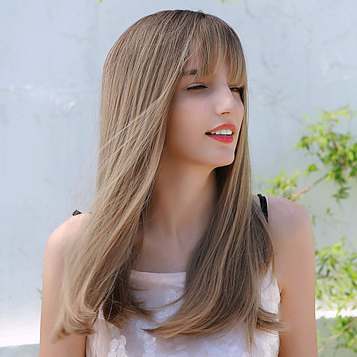

Synthetic Wig Straight Natural Straight Side Part Neat Bang With Bangs Wig Long Ombre Blonde Synthetic Hair 20 inch Women's Cosplay Party African American Wig Ombre BLONDE UNICORN