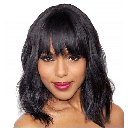 

Synthetic Wig Curly Weave Neat Bang Wig Long Black Synthetic Hair 22 inch Women's Party New Arrival Fashion Black
