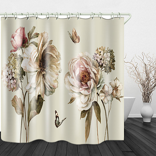 

Blooming Flowers Digital Print Waterproof Fabric Shower Curtain For Bathroom Home Decor Covered Bathtub Curtains Liner Includes With Hooks
