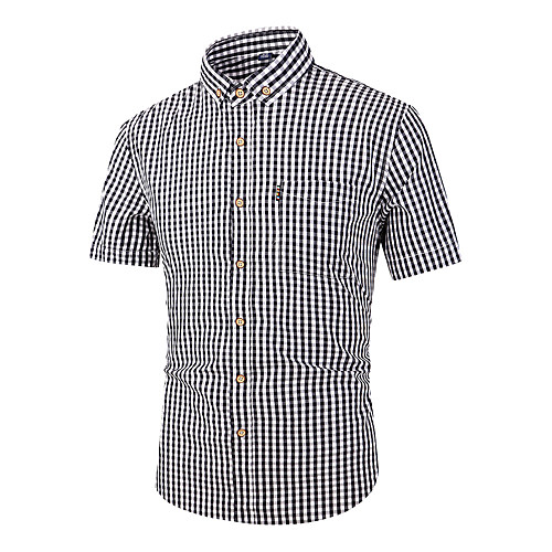 

Men's Shirt Plaid Short Sleeve Daily Tops Cotton Basic Black Red Royal Blue