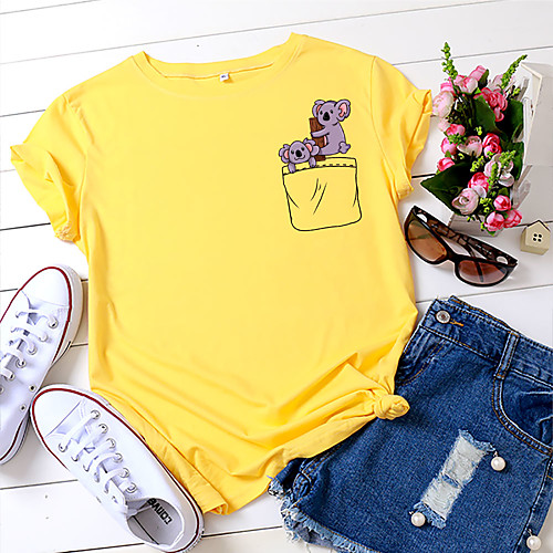 

Women's T-shirt Animal Print Round Neck Tops 100% Cotton Basic Basic Top White Black Yellow