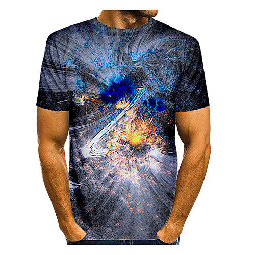 

Men's T shirt Graphic Abstract Print Short Sleeve Daily Tops Basic Gray