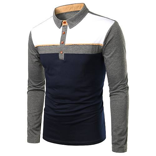 

Men's Polo Color Block Patchwork Long Sleeve Daily Tops Business Basic Gray