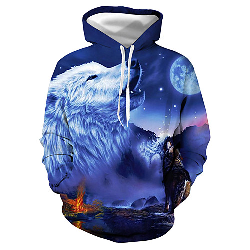 

Men's Hoodie Graphic Hooded Daily Club 3D Print Animals Hoodies Sweatshirts Blue