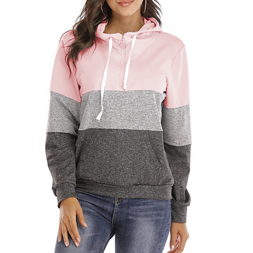 

Women's Pullover Hoodie Sweatshirt Color Block Quarter Zip Casual Hoodies Sweatshirts Black Blushing Pink Orange