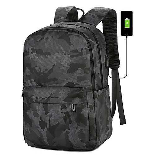 

Men's Oxford Cloth School Bag Functional Backpack Large Capacity Waterproof Zipper Solid Color Sports & Outdoor Daily Backpack Black