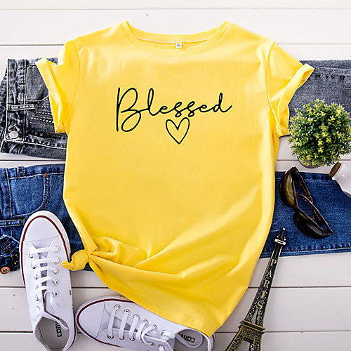 

Women's T-shirt Letter Print Round Neck Tops 100% Cotton Basic Basic Top Dark-Gray Wine red 2 Dark Green